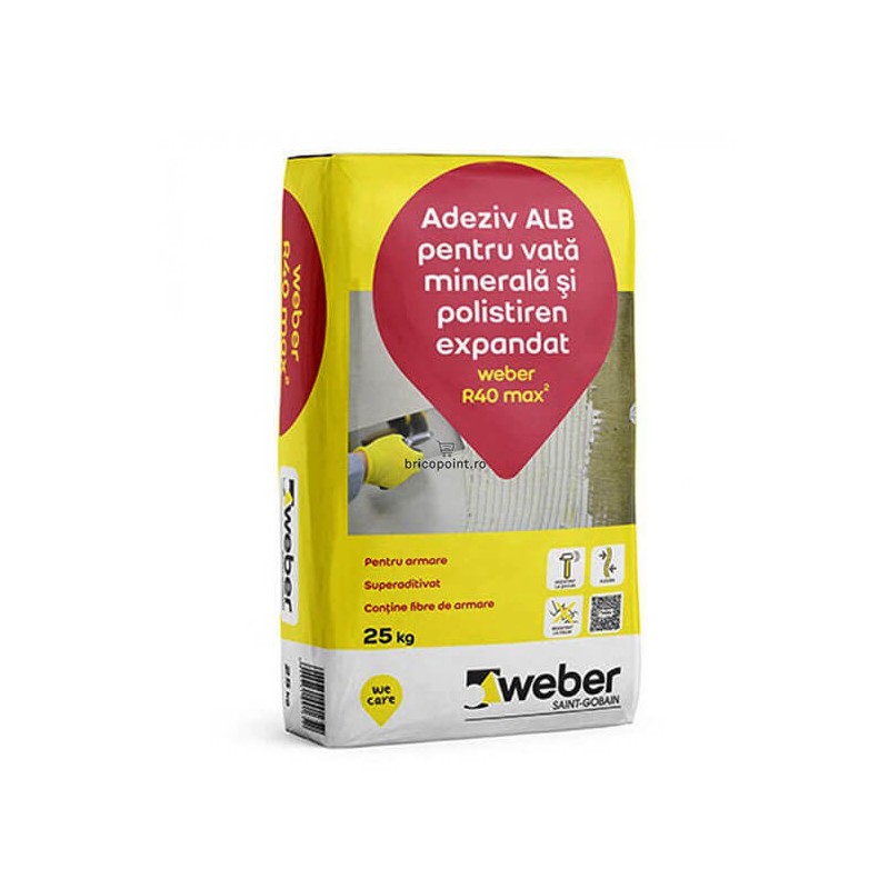 Adeziv alb pentru sisteme de izolaţie termică Weber R40  sac 25 kg