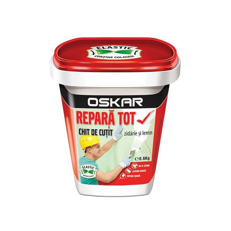 Chit de cutit pentru lemn si zidarie, Oskar Repara Tot, interior / exterior, alb, 0.6 kg