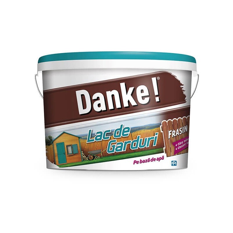 Lac pentru garduri din lemn Danke, visin, pe baza de apa, 8 l