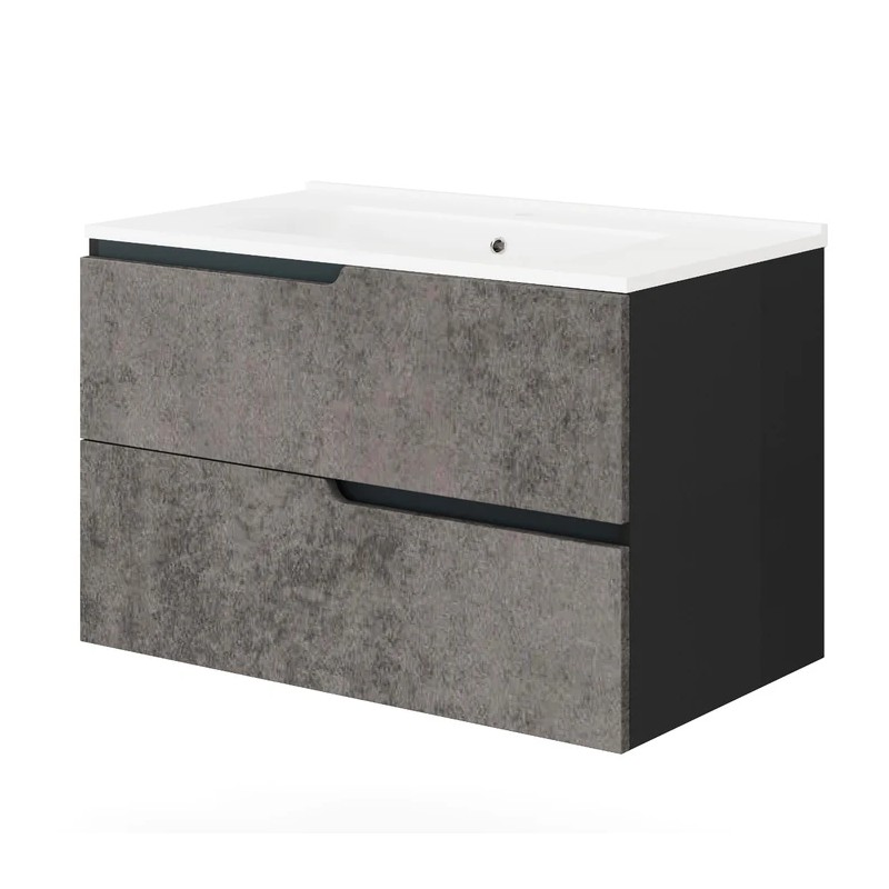  Masca baie cu sertare suspendat + lavoar 60CM winter negru mat + urban grey