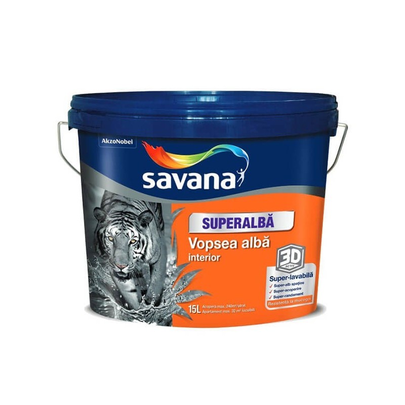 Savana vopsea superlavabila pentru interior superalba 3D Activ, 15 L