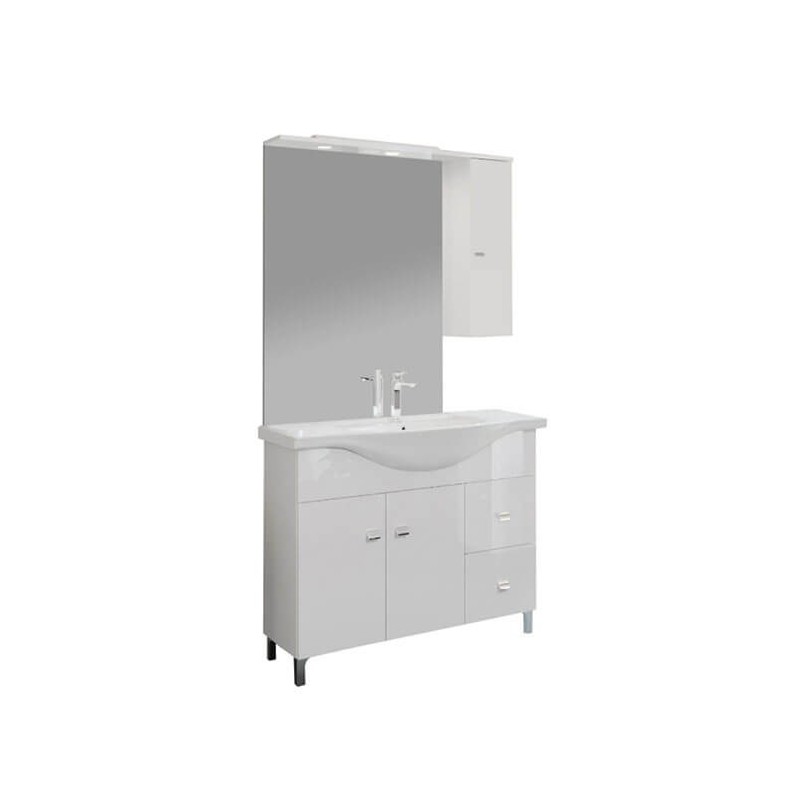 Set mobilier baie Savini Due Smart, masca + lavoar 85 cm + oglinda, alb, 105 cm