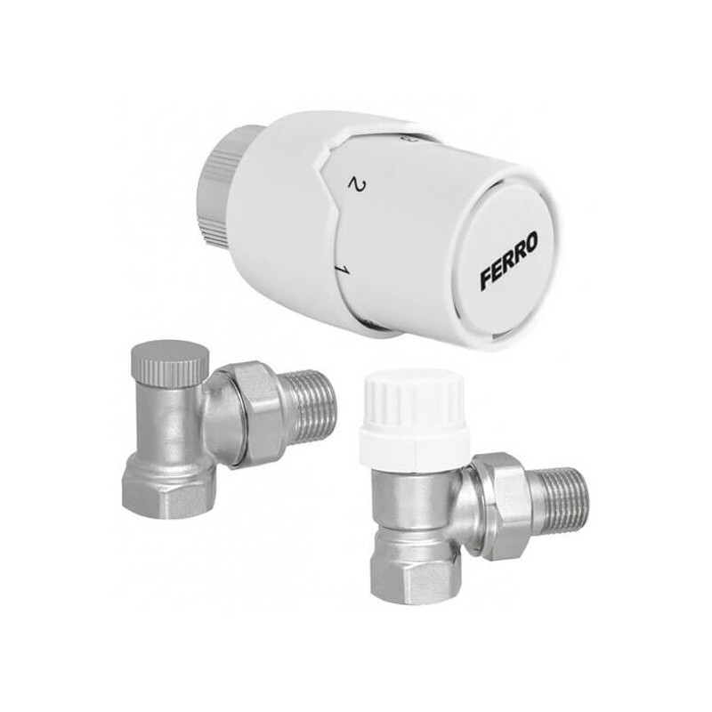 Set robineti radiator coltar tur retur cu cap termostatic ZTM21, Ferro