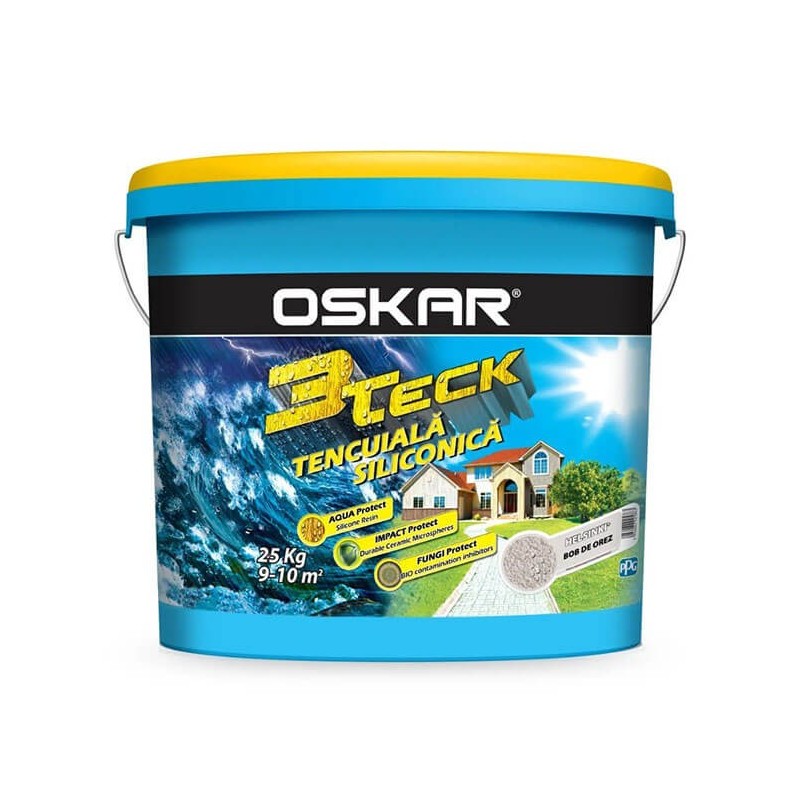 Tencuiala decorativa, Oskar 3Teck, aspect bob de orez, helsinki, alb, 25 kg