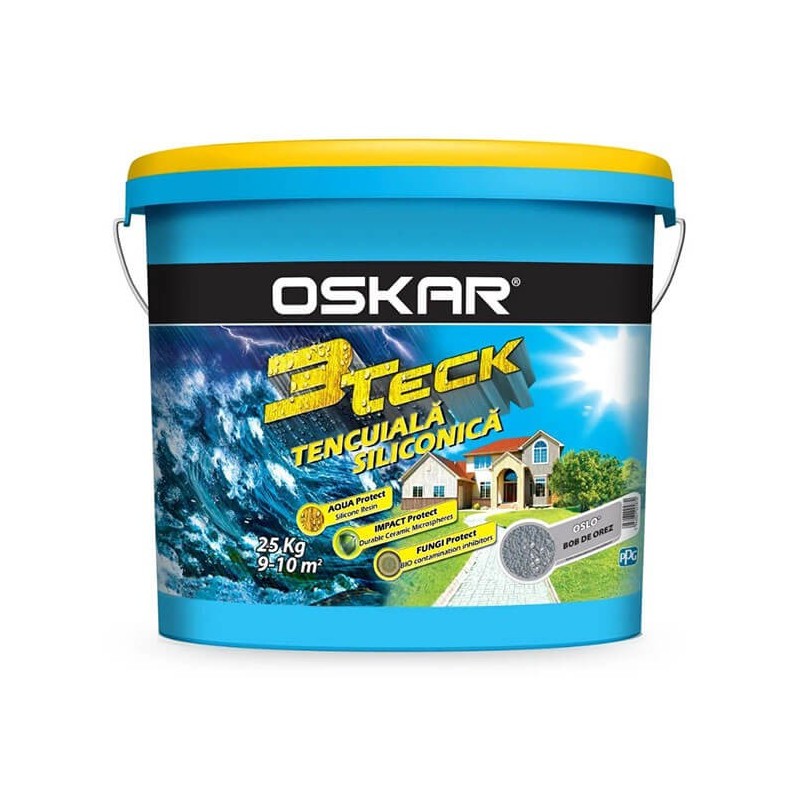 Tencuiala decorativa, Oskar 3Teck, aspect bob de orez, oslo, alb, 25 kg