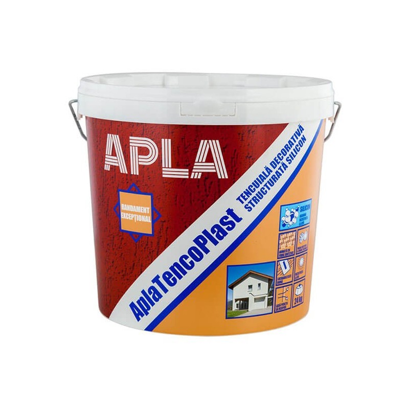 Tencuiala decorativa siliconica Apla TencoPlast cloud, structurata alb, granulatie 2 mm, exterior, 24 kg