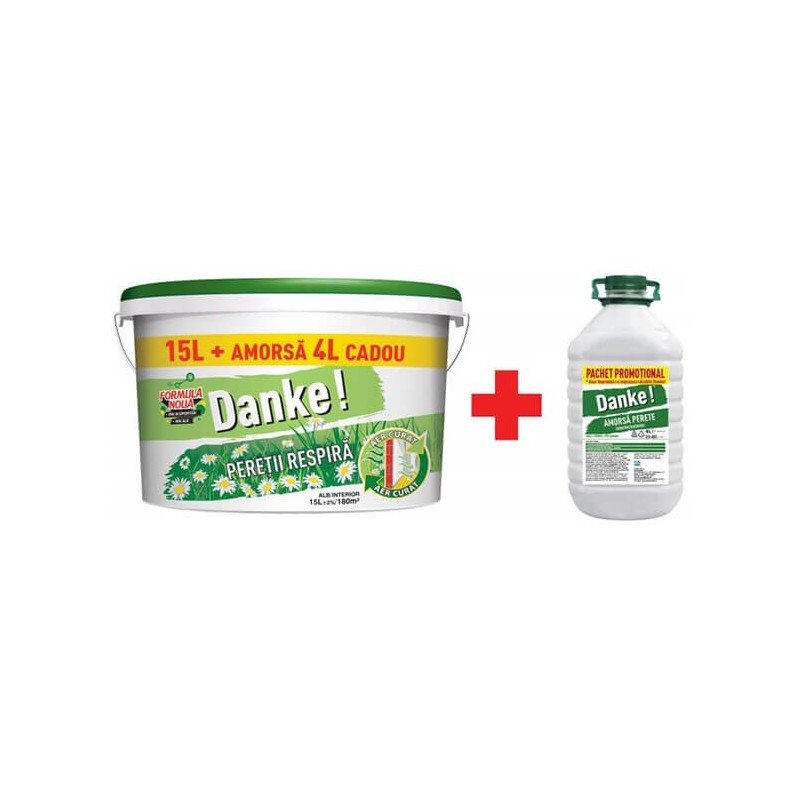 Vopsea lavabila interior, Danke - peretii respira, alba, 15 L + amorsa Danke 4 L