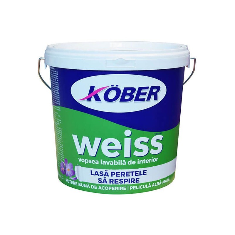 Vopsea lavabila interior, Kober Weiss, alba, 8.5 L