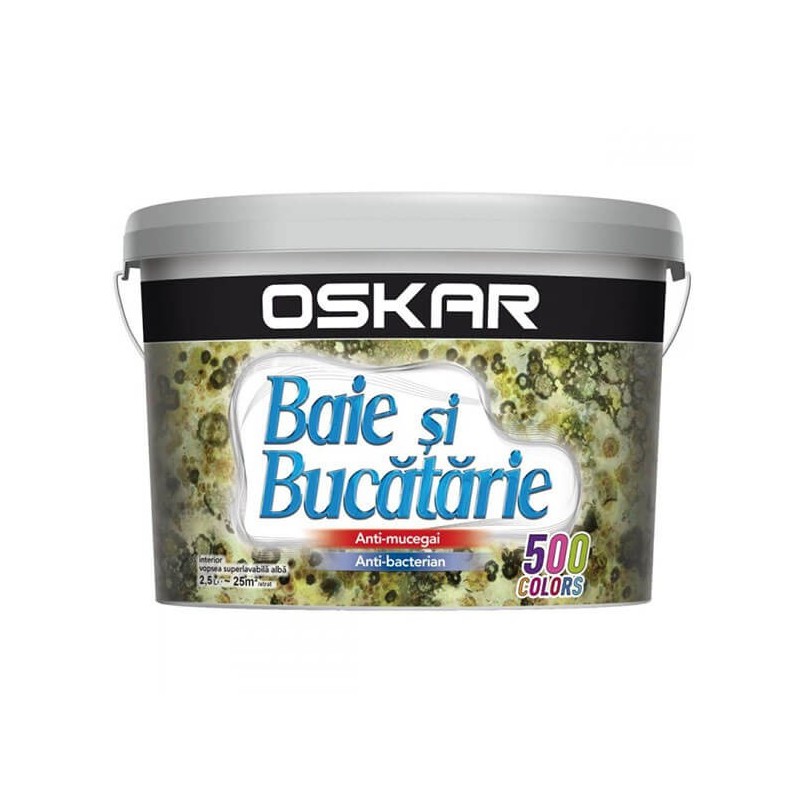 Vopsea lavabila interior, Oskar, antimucegai, baie si bucatarie, alba, 2.5 L