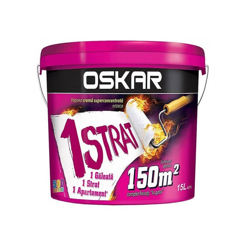 Vopsea lavabila interior, Oskar crema 1 strat, alba, 15 L