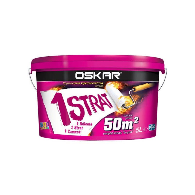 Vopsea lavabila interior, Oskar crema 1 strat, alba, 5 L