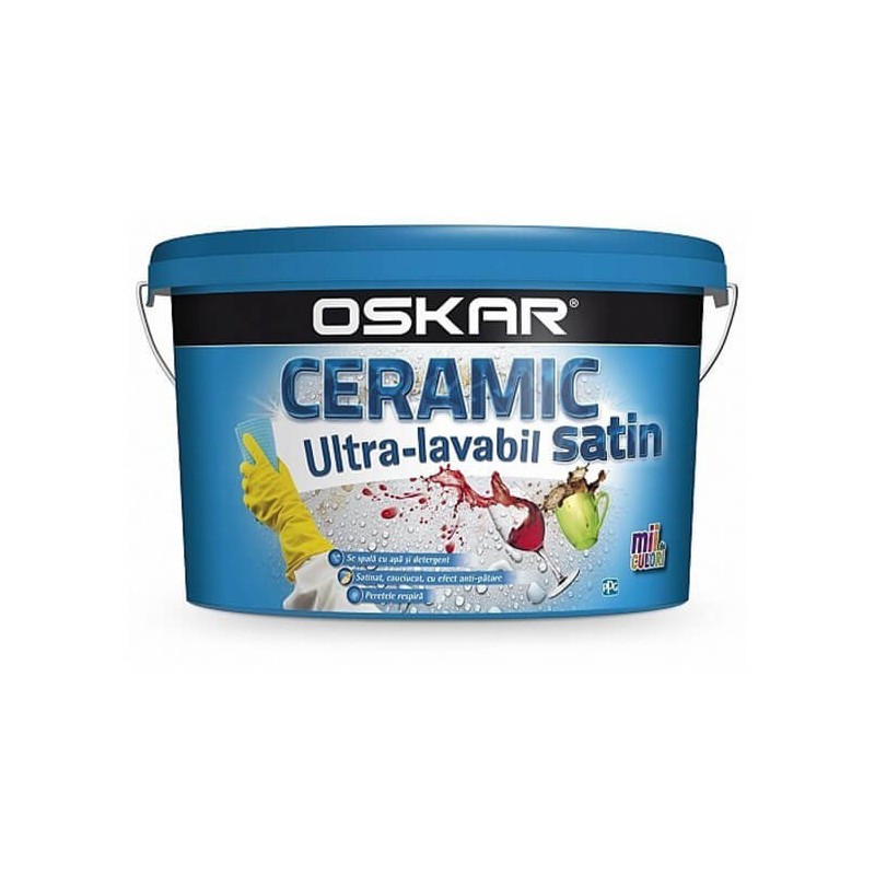 Vopsea ultralavabila de interior si exterior, Oskar ceramic satinat, alba, 8.5 L