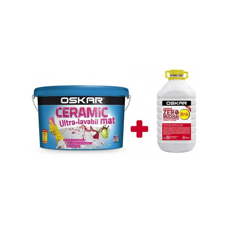 Vopsea ultralavabila interior, Oskar Ceramic mat, alba, 15 L + amorsa 4 L